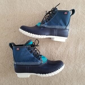 L.L. Bean Flowfold Collab Special Edition Navy and Teal Duck Boots Size 7